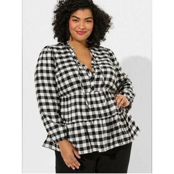 Torrid. Babydoll Brushed Flannel Ruffle Collar Top Size 3 - Picture 1 of 10